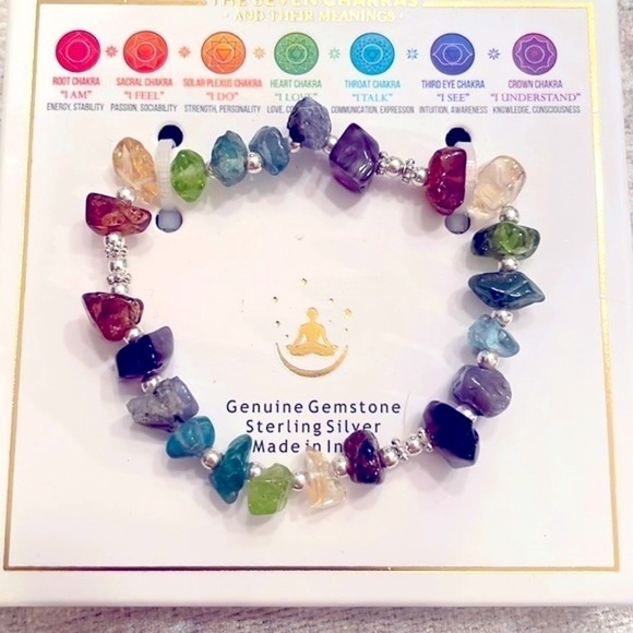 Brand New Genuine Gemstone & Sterling Silver Seven Chakras Stretch Bracelet - Picture 3 of 10